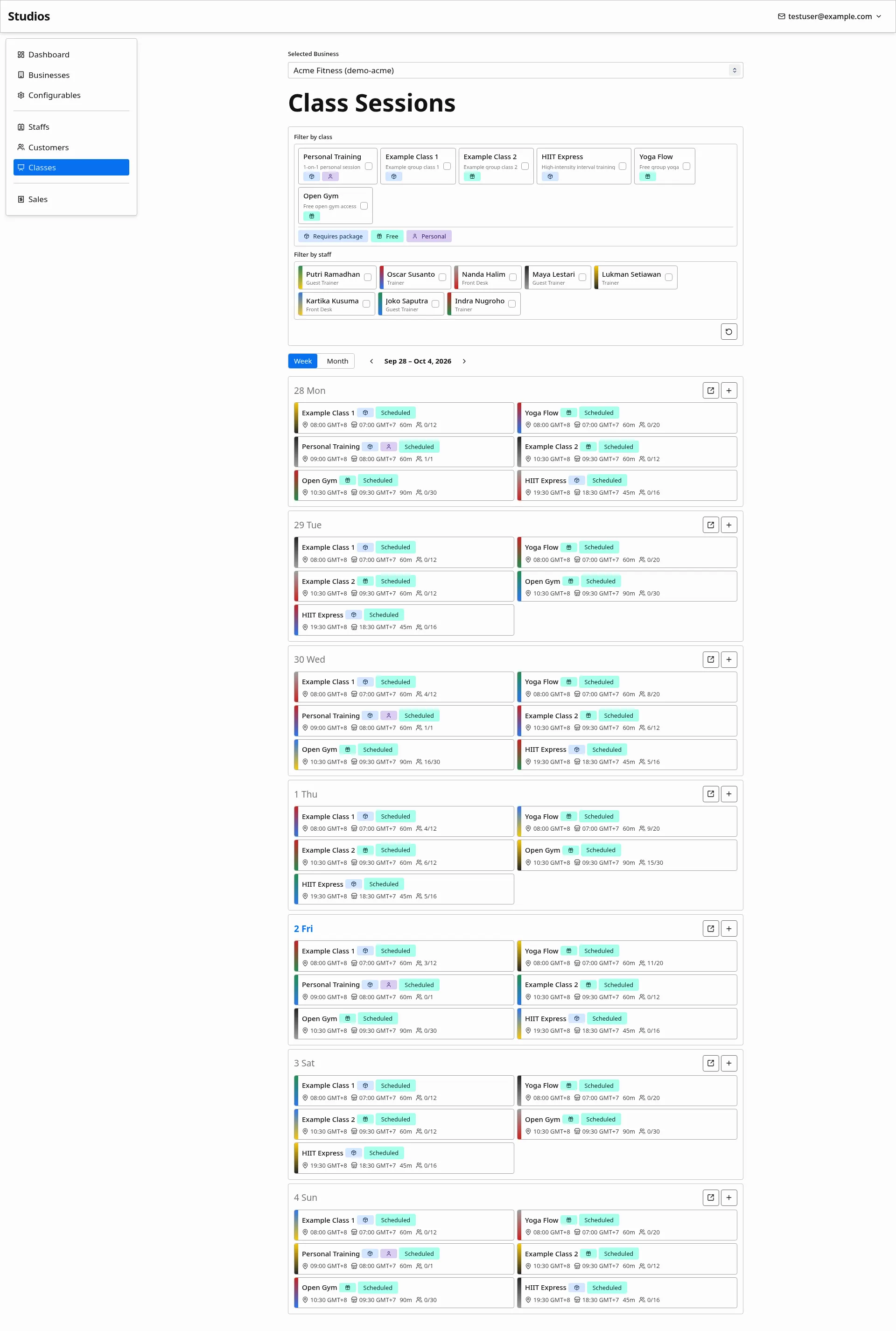 Session calendar